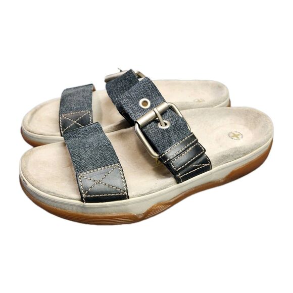 Dr Martens Sandals Mens 10 Denim Double Strap Thick Chunky Slides Beach Vacation - Picture 3 of 9